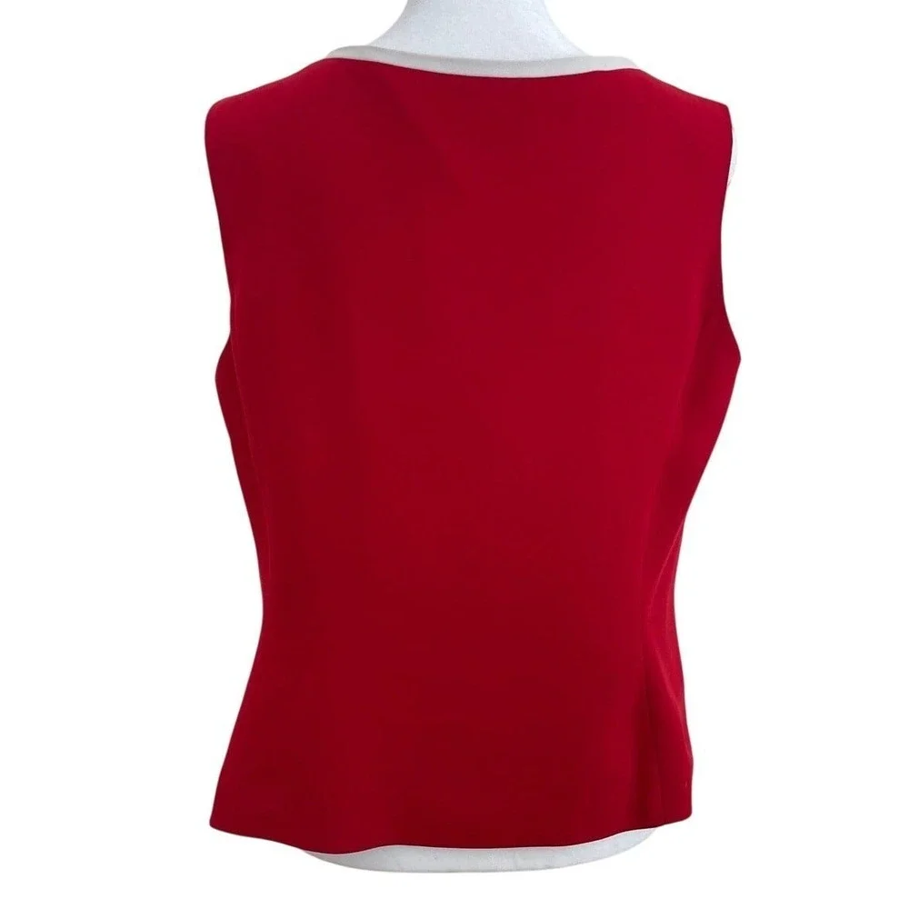 Kasper Petite Red V-Neck Sleeveless Shell Top Blouse Side Zip Size 10P